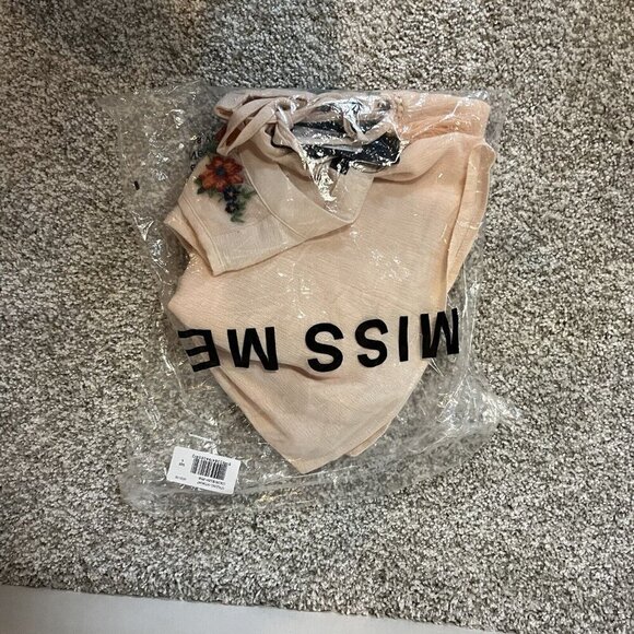 MISS ME women's pink embroidered floral tank top S lined tassels cottagecore - Picture 9 of 10